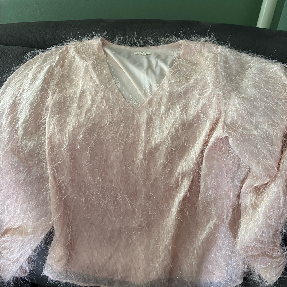 Pink Feathered V-Neck Top